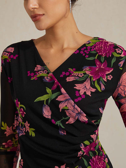 Floral Stretch Knit Wrap Top