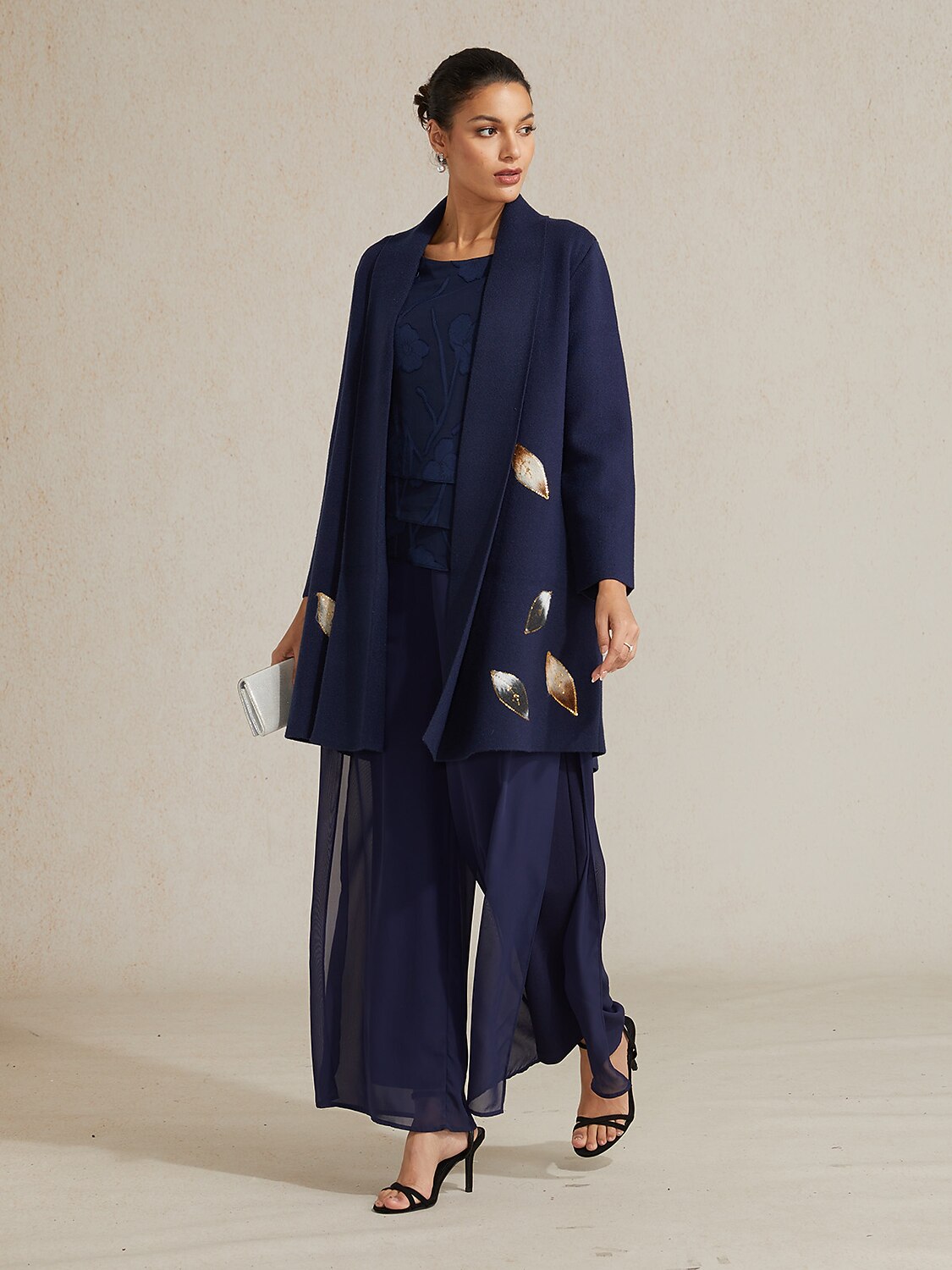 Long Embellished Leaf Cardigan