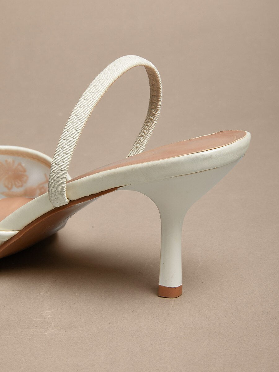 Lace Kitten Heel Pointed Toe Mesh Slip-on Shoes