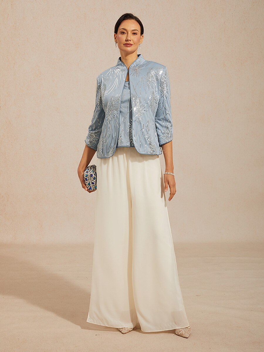 Elegant Twinset Met Mandarijnkraag En Pailletten