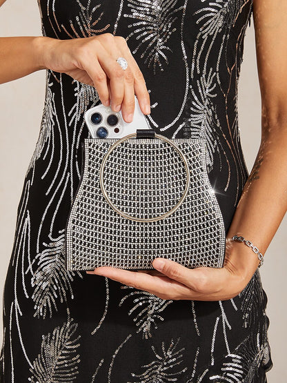 Pochette En Cristal À Poignée Anneau Doré C Sac Élégant