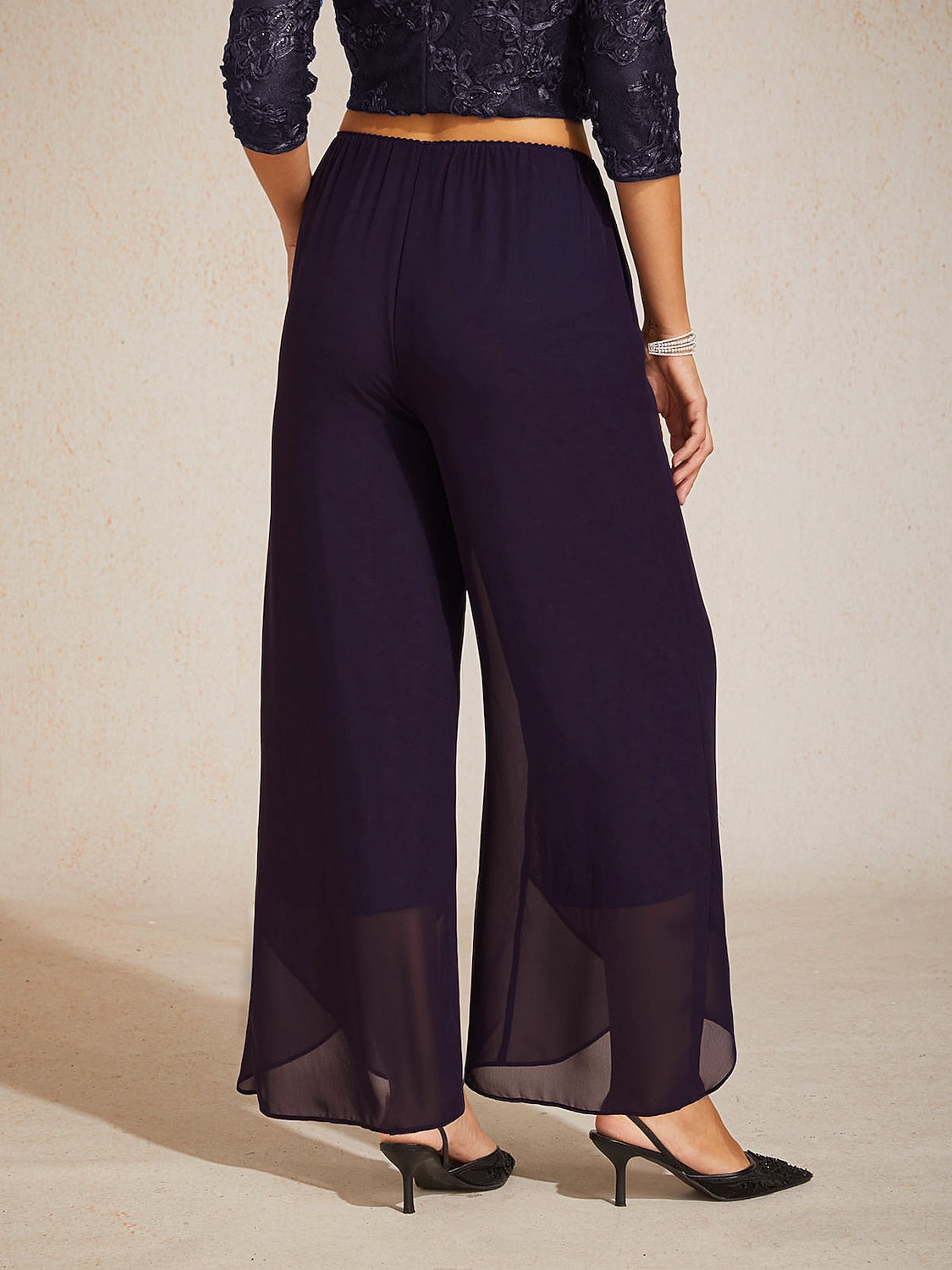 Straight Leg Mid Waist Layered Chiffon Pants