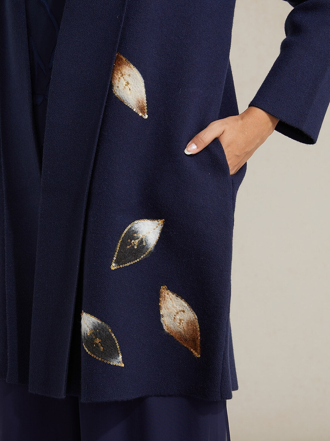 Long Embellished Leaf Cardigan