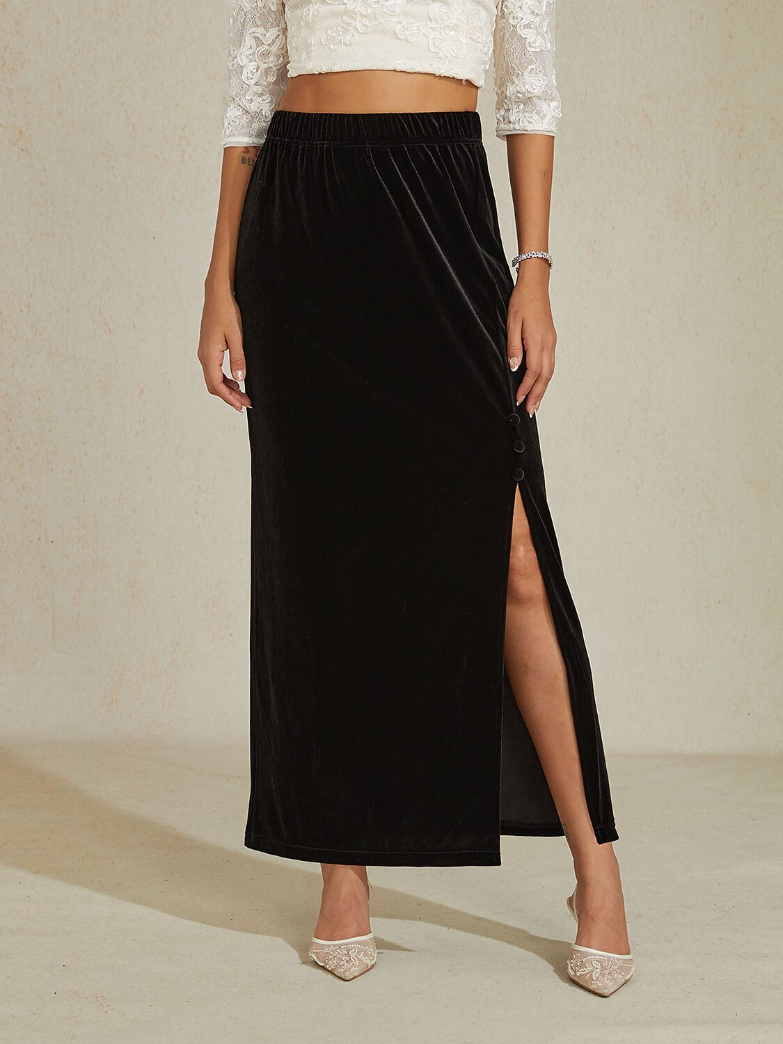 Velvet Slit Long Skirt