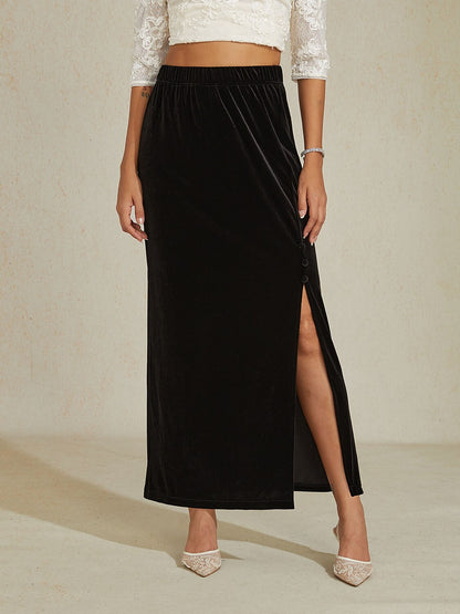 Velvet Slit Long Skirt