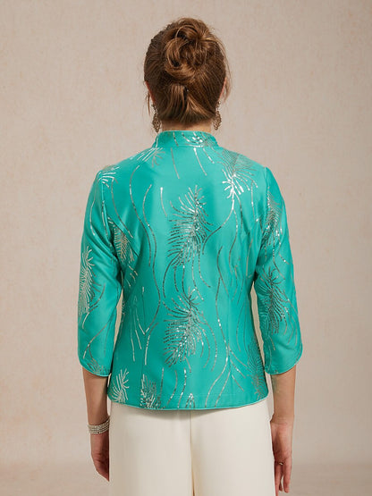 Elegant Mandarin Collar Sequin Twinset