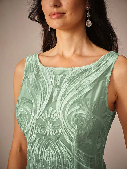 Embroidery Lace Boat Neck Sleeveless Dress