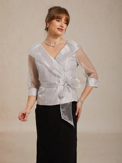 Sheer Organza Collar Tie Dressy Blouse