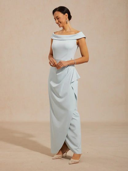 Off Shoulder Ruched Maxi Dress with Rhinestone Embellishment
