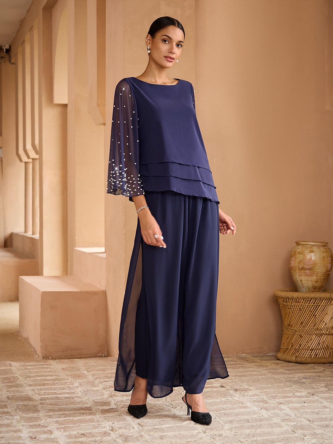 Beaded Layered Mesh Elegant Tops