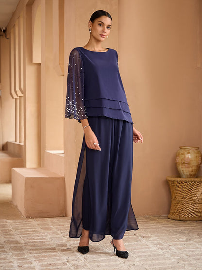 Beaded Layered Mesh Elegant Tops