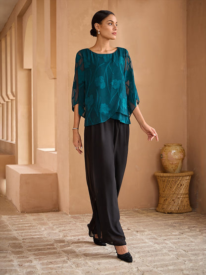 Sheer Floral Layered Chiffon Tops