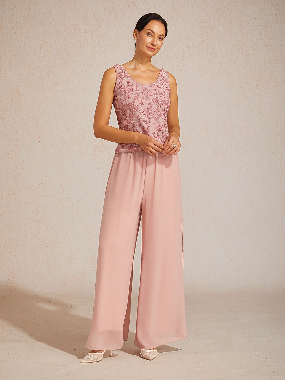 Floral Knit Jacquard Mandarin Collar Twinset