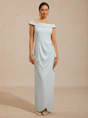 Off Shoulder Ruched Maxi Dress with Rhinestone Embellishment
