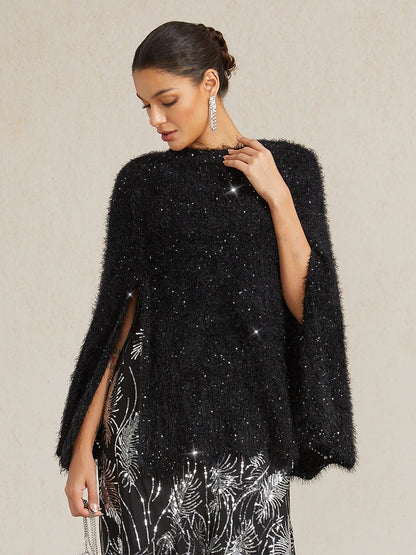 Sequin Knit Poncho Sweater