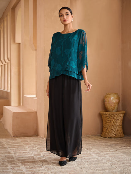 Sheer Floral Layered Chiffon Tops