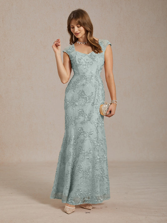 Rosette Lace Cap Sleeve V-neck Mermaid Gown