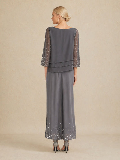 Pearl-embellished Wide Leg Pants