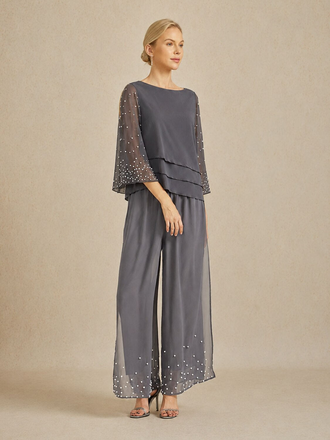 Pearl-embellished Wide Leg Pants