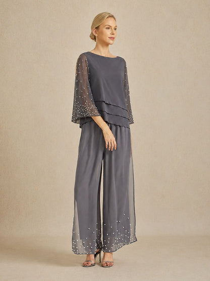 Pearl-embellished Wide Leg Pants
