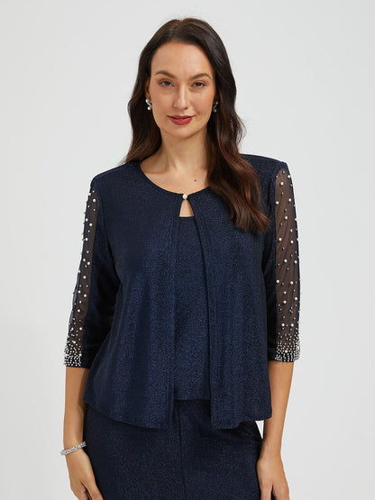 Beaded Metallic Knit Blouse