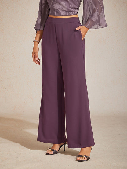 Mid-Rise Elastic Waist Wide-Leg Pants with Pockets