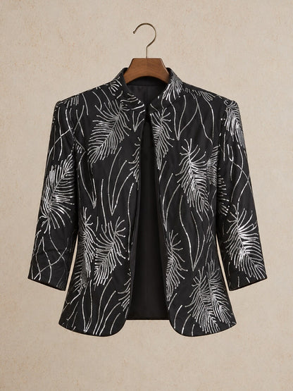 Feather Sequin Embellished Jacket