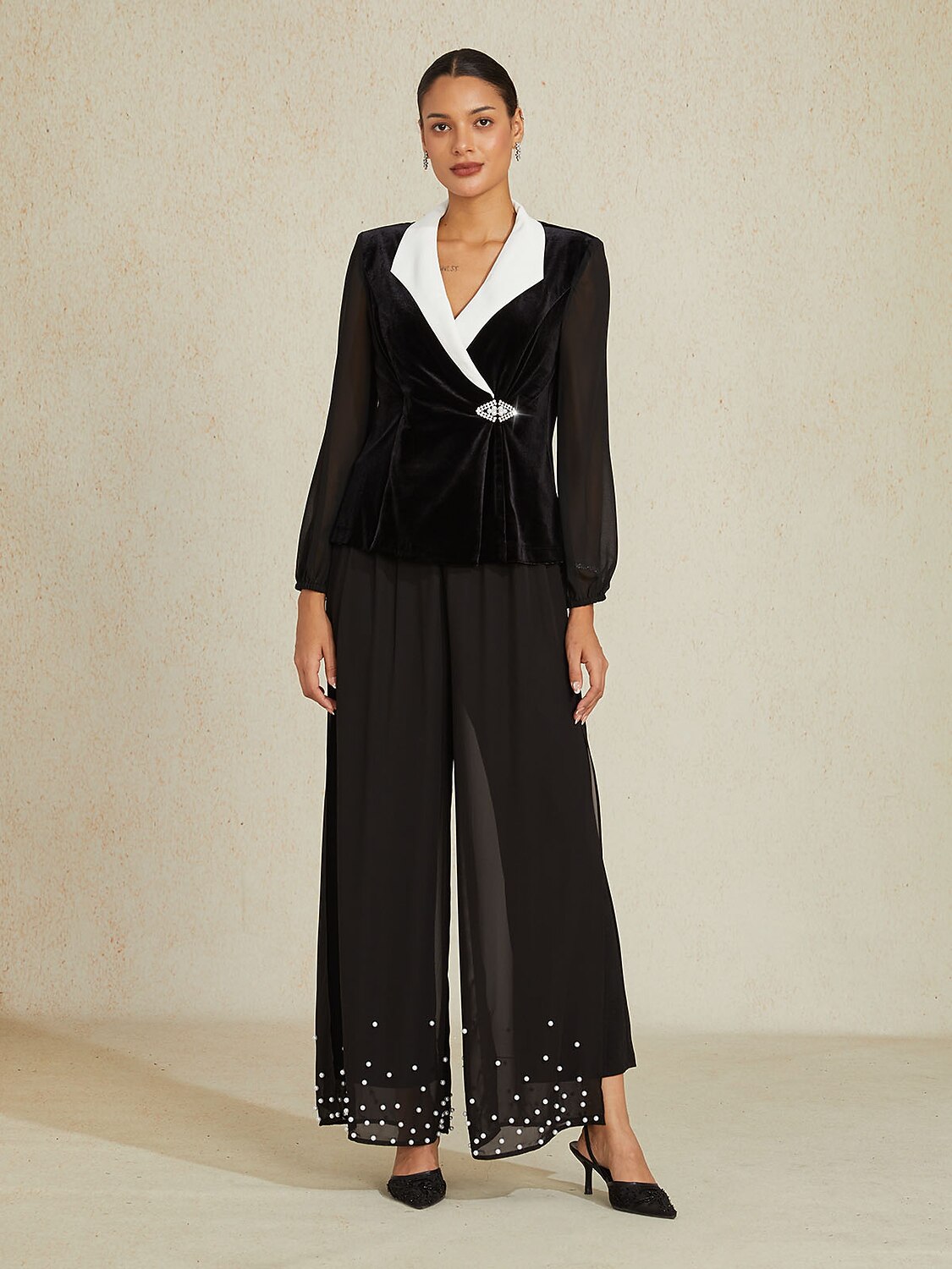 Velvet and Chiffon Patchwork Blazer