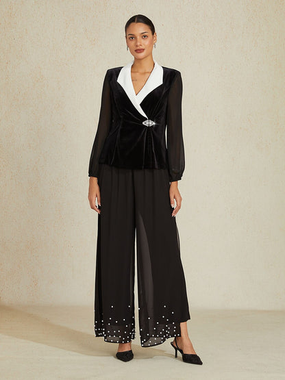 Velvet and Chiffon Patchwork Blazer
