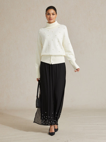 Pearl-embellished Turtle Neck Sweater