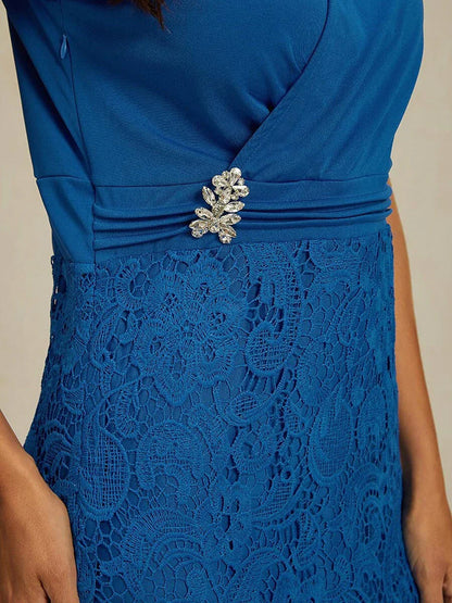 Lace Knee Length Dress With Sheer Chiffon Jacket