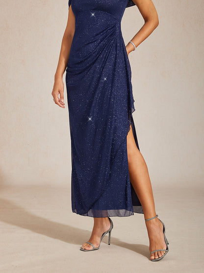 Enkellange Cold-Shoulderjurk van Glittermesh
