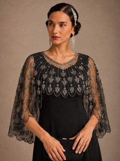 Vintage Beaded Mesh Shawl