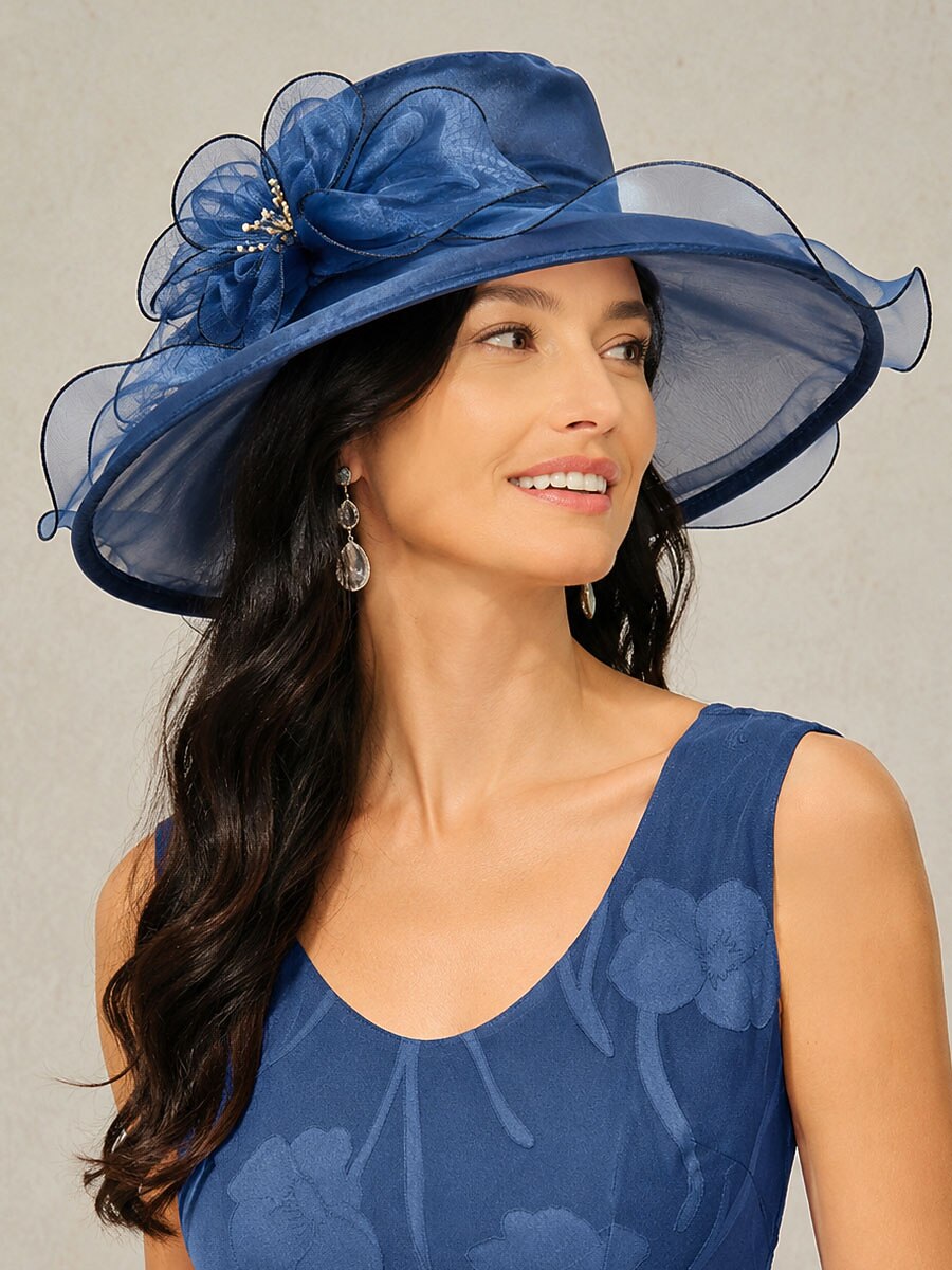 Organza Floral Wide Brim Fascinator Hat