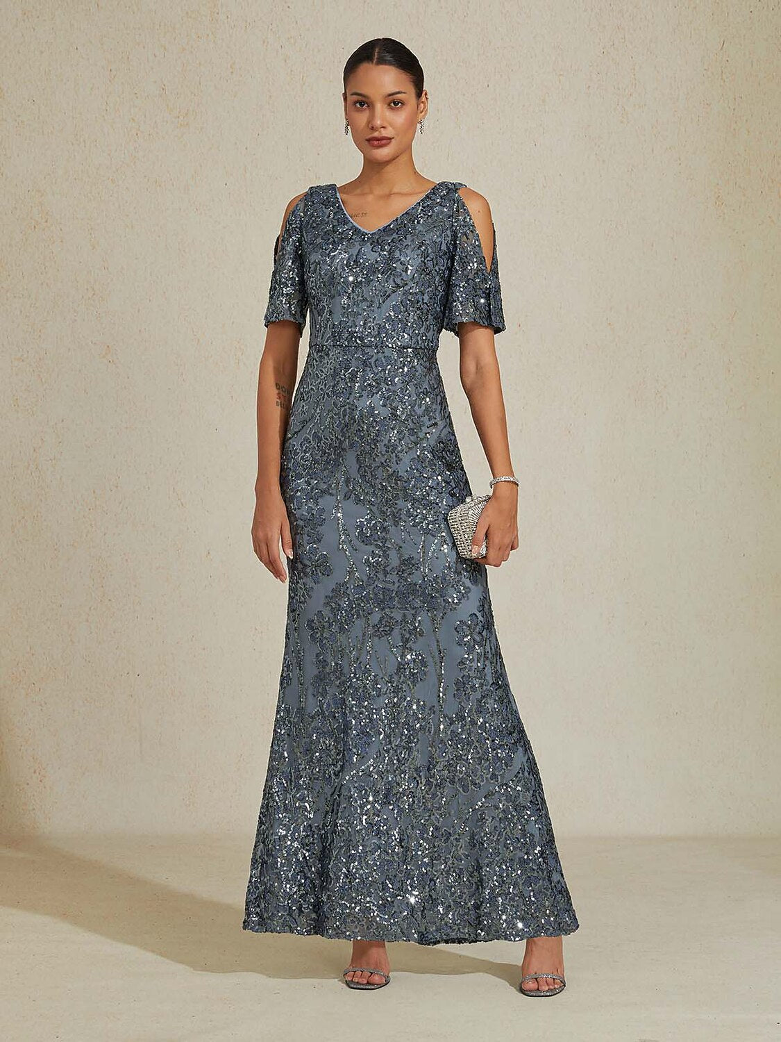 Cold Shoulder Sequins Gown