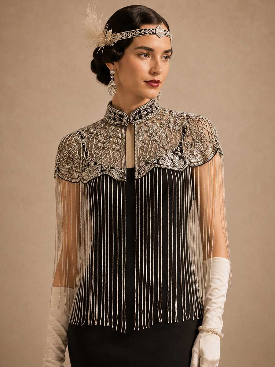 Vintage Beaded Fringe Shawl