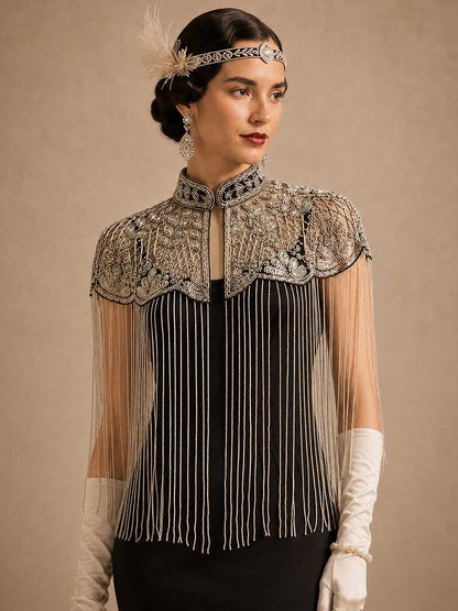 Vintage Beaded Fringe Shawl