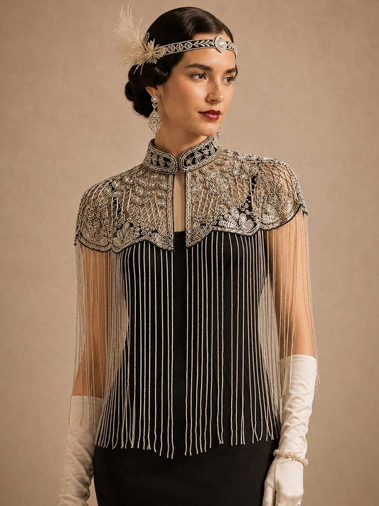 Vintage Beaded Fringe Shawl