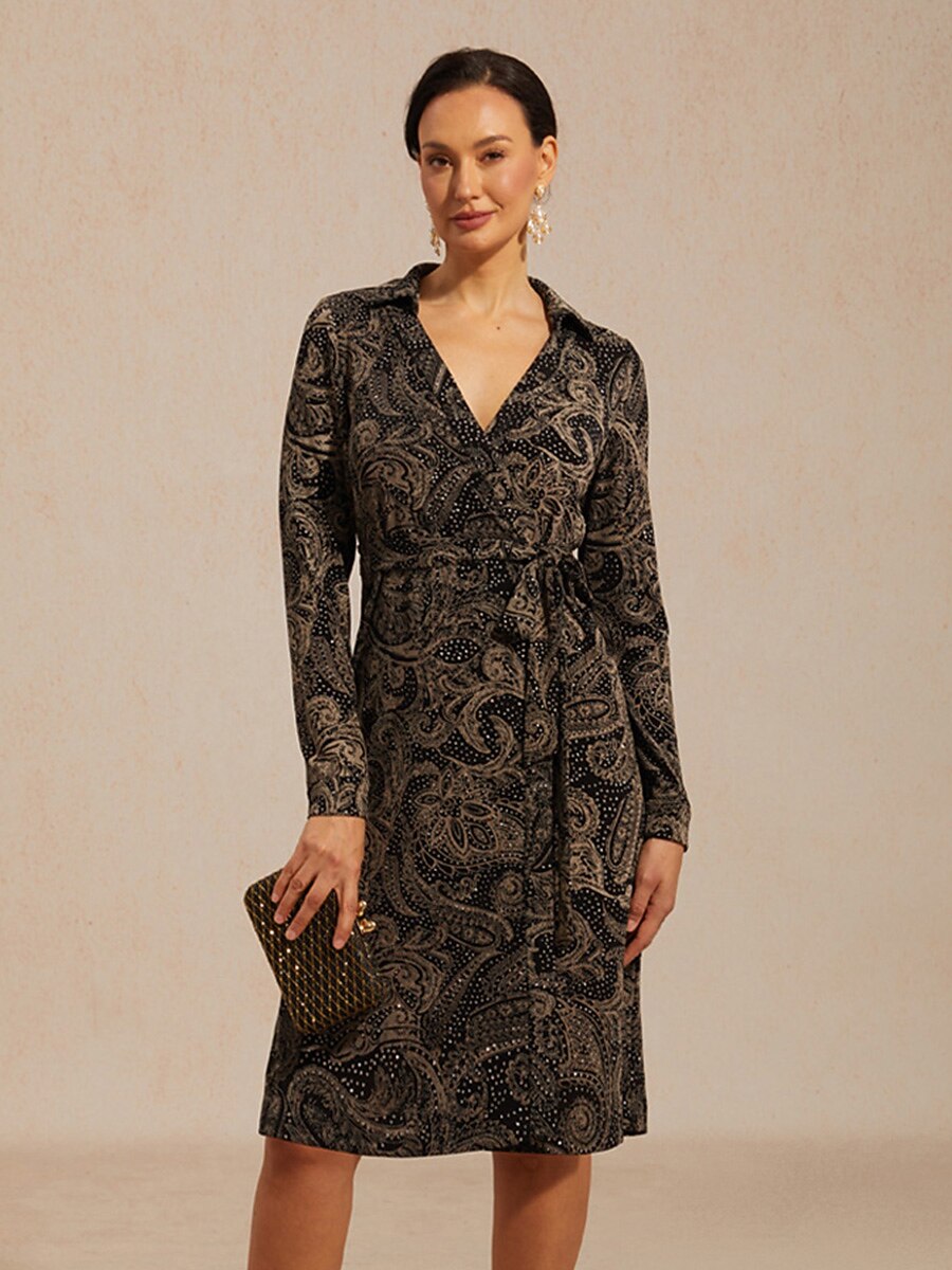 Paisley Wrap Midi Dress with Subtle Sequin Detail