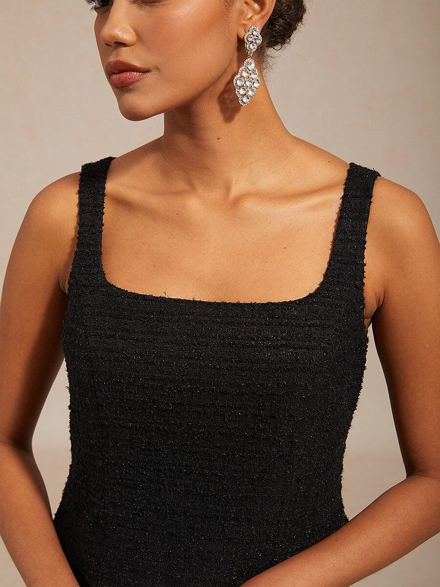 Sleeveless Square Neck Spring Dress with Tweed Bodice