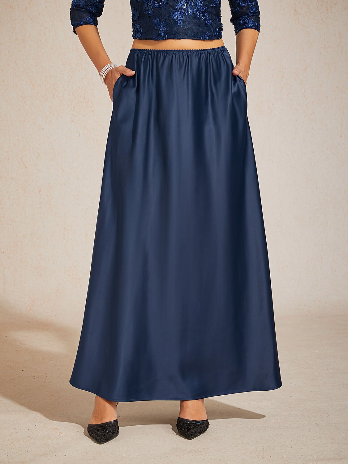 Taffeta Mid Waist Skirt