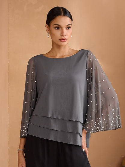 Beaded Layered Mesh Elegant Tops